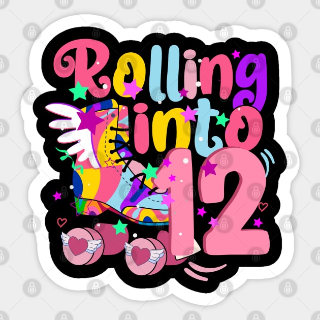 rolling into 12 - 12th birthday girl roller skates theme party Sticker by savage land 